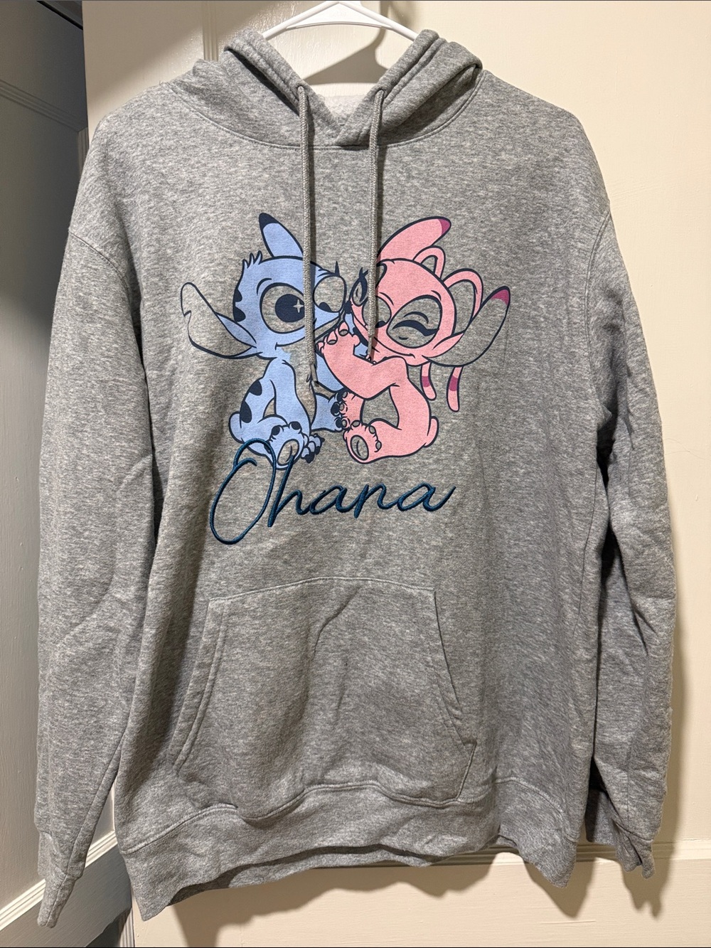 Disney Gray Hoodie with Blue & Pink Stitch Graphic